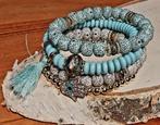 Boho armbanden set turquoise hamsa strass bedels, Ophalen of Verzenden, Met strass