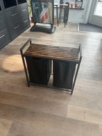 Wasmand met houten bovenblad, Huis en Inrichting, Woonaccessoires | Prullenbakken, Ophalen, Gebruikt, Metaal, Minder dan 50 cm