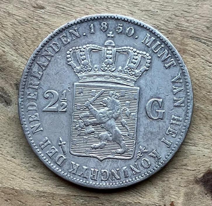 2,5 gulden 1850 Willem III, Postzegels en Munten, Munten | Nederland, Losse munt, 2½ gulden, Koning Willem III, Zilver, Ophalen