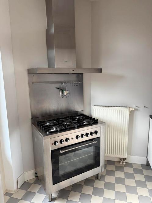 Solitaire fornuis + AEG afzuigkap, robuuste RVS set, Witgoed en Apparatuur, Fornuizen, Gebruikt, Vrijstaand, Gas, 5 kookzones of meer