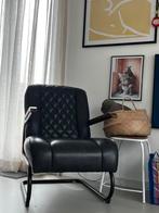 Industriële Fauteuil Leer/Metaal/Hout, Huis en Inrichting, Fauteuils, Ophalen, Gebruikt, Minder dan 75 cm, Leer
