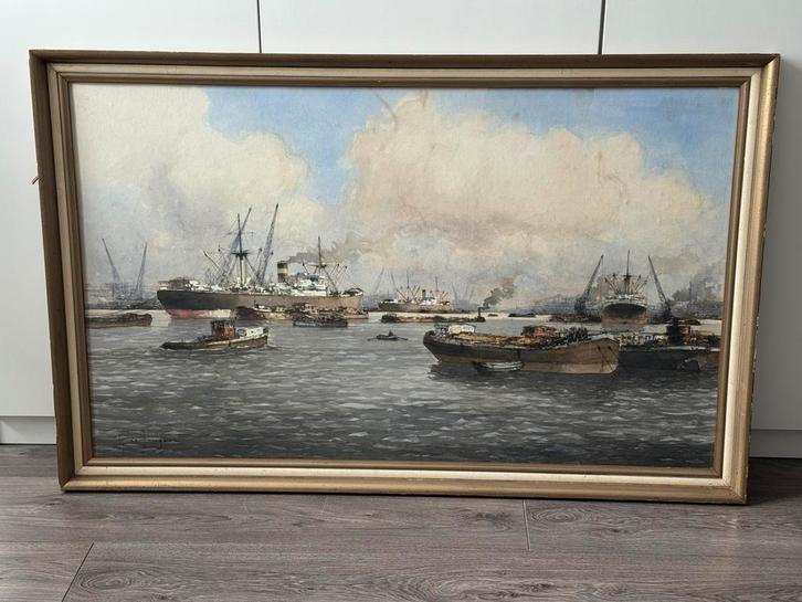 MJ de Jongere (Drulman) 1912-1977 . Waalhaven, Antiek en Kunst, Kunst | Schilderijen | Klassiek, Ophalen of Verzenden