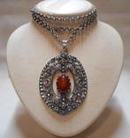 Zilveren jasseron ketting met grote antieke hanger nr.913, Verzenden, Zilver, Ketting