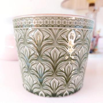 Mica bloempot groen met motief, 9 cm hoog, ø 10 cm beschikbaar voor biedingen