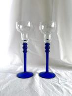 Set van 2 vintage antieke kobalt blauwe kandelaars, Antiek en Kunst, Antiek | Glas en Kristal, Ophalen of Verzenden