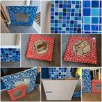 2 grote mozaïek spiegels/blauw/rood/1 koop, Minder dan 50 cm, Ophalen of Verzenden, Zo goed als nieuw, Minder dan 100 cm