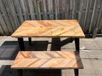 Mooi, originele houten eettafel met bankje, Ophalen, 50 tot 100 cm, Zo goed als nieuw, Vijf personen of meer