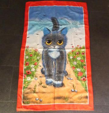 Vintage badlaken zwarte poes kat Anna Hollerer beschikbaar voor biedingen