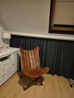 Vlinderstoel echt leder, Bruin, Hout, Ophalen of Verzenden, Zo goed als nieuw