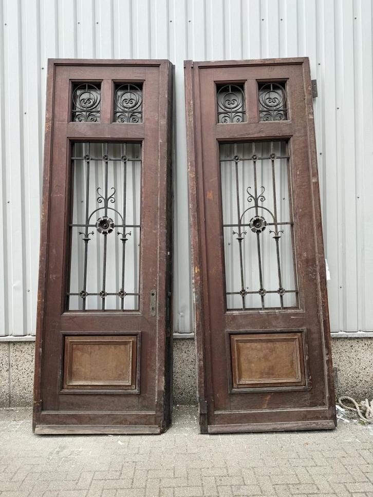 Antieke imposante  eiken dubbele voordeur 127 x 379x 12, Doe-het-zelf en Verbouw, Deuren en Horren, Gebruikt, Buitendeur, 215 cm of meer