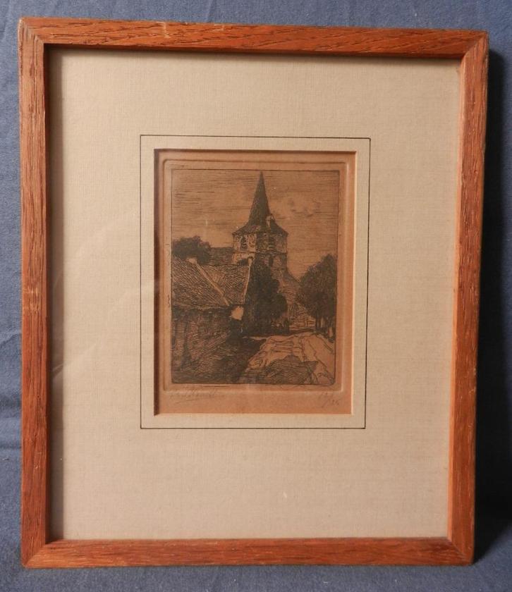 Leuke kleine ets met Dorpsstraatje Chris van der Windt, Antiek en Kunst, Kunst | Etsen en Gravures, Ophalen of Verzenden