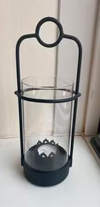 prachtig industrieel zwart windlicht met glas 27cm hoog, Overige materialen, 25 tot 50 cm, Zwart, Ophalen of Verzenden