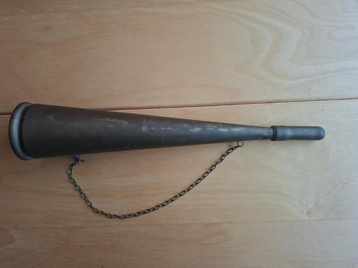 Antieke koperen scheepshoorn met ketting, Antiek en Kunst, Antiek | Koper en Brons, Koper, Ophalen of Verzenden