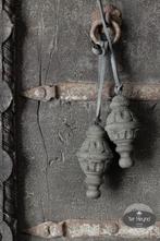 Houten klos ornament hanger leren veter hang stoer sober, Verzenden, Nieuw