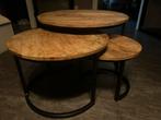 Mooie houten salon tafel set, Huis en Inrichting, Tafels | Bijzettafels, Ophalen, Minder dan 45 cm, Minder dan 55 cm, Rond