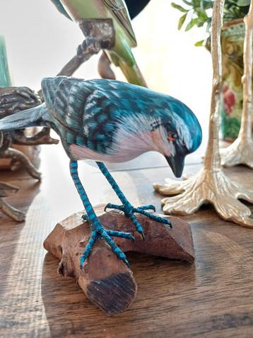 Houten vogeltjes Franse  brocante  handpainted  handmade  beschikbaar voor biedingen