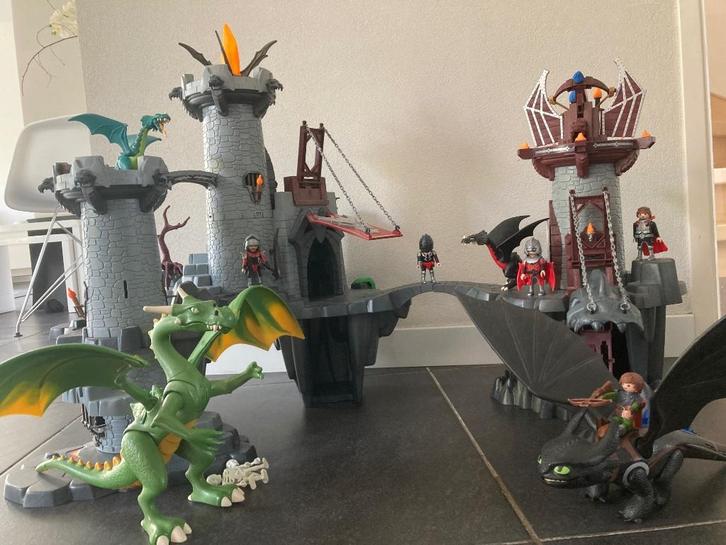 Groot drakenkasteel incl 2 grote draken, Kinderen en Baby's, Speelgoed | Playmobil, Gebruikt, Complete set, Ophalen