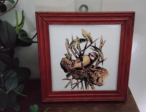 Vintage houten wandtegel in houten lijst - vogel - vogeltje, Huis en Inrichting, Woonaccessoires | Wanddecoraties, Gebruikt, Ophalen of Verzenden