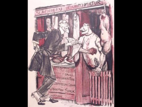 Wilhelm als slager in gesprek met Wilson op spotprent, Antiek en Kunst, Kunst | Litho's en Zeefdrukken, Verzenden