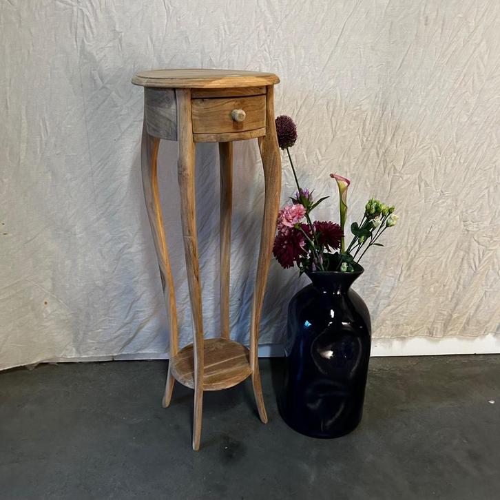 Ronde Bijzettafel - 30 x 30 cm - massief teak - TTM Wonen, Huis en Inrichting, Tafels | Bijzettafels, Nieuw, Rond, 60 cm of meer