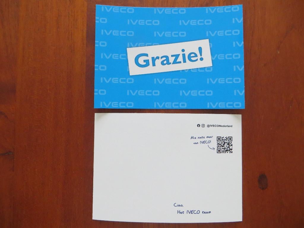 ansichtkaart Iveco Grazie!, Ophalen of Verzenden, Nieuw, Overige merken