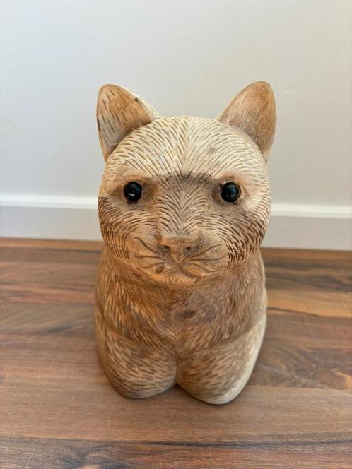 Handgemaakte Suar-Houten kat MIDDEL +/- 40cm, Antiek en Kunst, Kunst | Beelden en Houtsnijwerken, Ophalen of Verzenden