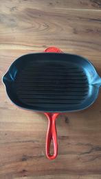 Le creuset grill pan rood, Huis en Inrichting, Keuken | Potten en Pannen, Ophalen of Verzenden, Zo goed als nieuw, Gietijzer, Koekenpan of Braadpan