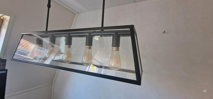 Industriële Eetkamerlamp met Glazen Panel, Huis en Inrichting, Lampen | Hanglampen, Zo goed als nieuw, Minder dan 50 cm, Glas