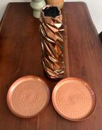 Koper rosegold dienbladen en vaas, Ophalen, Zo goed als nieuw, Rond, Metaal