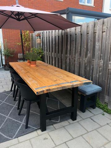 Tuintafel staal/steigerhout