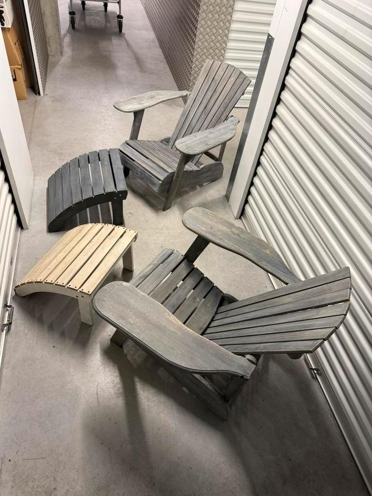 Bearchair tuinstoelen met voetenbankje 2x, Tuin en Terras, Tuinstoelen, Gebruikt, Hout, Stapelbaar, Ophalen