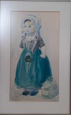 Aquarel van pop met Zeeuwse klederdracht, Antiek en Kunst, Ophalen