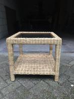 Bijzettafel rotan met glas, Huis en Inrichting, Tafels | Bijzettafels, Minder dan 55 cm, Rond, Ophalen, 45 tot 60 cm