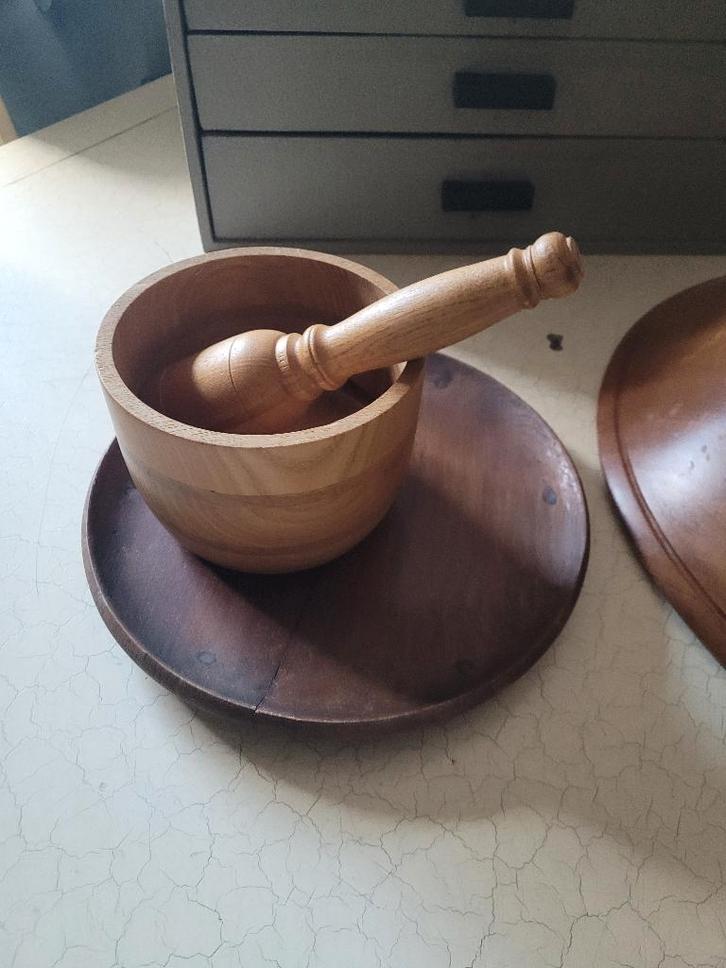 Vintage houten vijzel, Huis en Inrichting, Keuken | Keukenbenodigdheden, Zo goed als nieuw, Ophalen of Verzenden