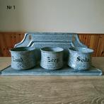 EMAILLE GRIJSGEWOLKT ZAND ZEEP EN SODA MET REKJE., Antiek en Kunst, Antiek | Emaille, Ophalen of Verzenden