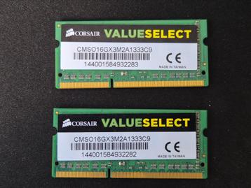 Corsair ValueSelect 16GB DDR3 (SODIMM) @ 1.333MT/s, kit van  beschikbaar voor biedingen