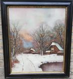 J. Frederiks, Winters bosgezicht. Olie/doek. 62/72 cm., Ophalen, Zo goed als nieuw, Schilderij, 50 tot 75 cm