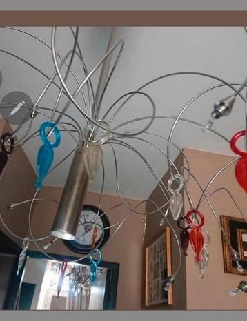 Design Hanglamp met murano gekleurde kristallen hangers  beschikbaar voor biedingen