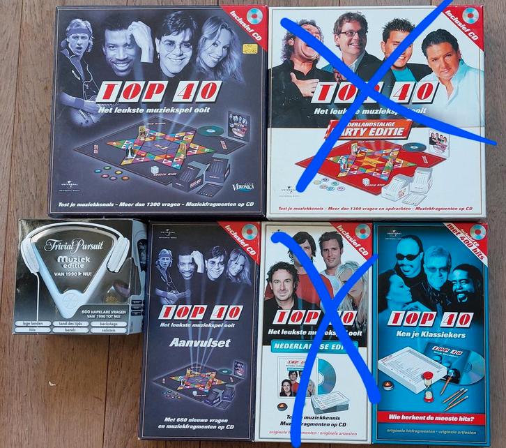 Top 40 Muziekspellen - Diverse titels, Hobby en Vrije tijd, Gezelschapsspellen | Bordspellen, Zo goed als nieuw, Een of twee spelers