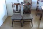 Twee antieke stoelen met lichtbruine leren zitting, Huis en Inrichting, Ophalen, Gebruikt, Twee, Metaal