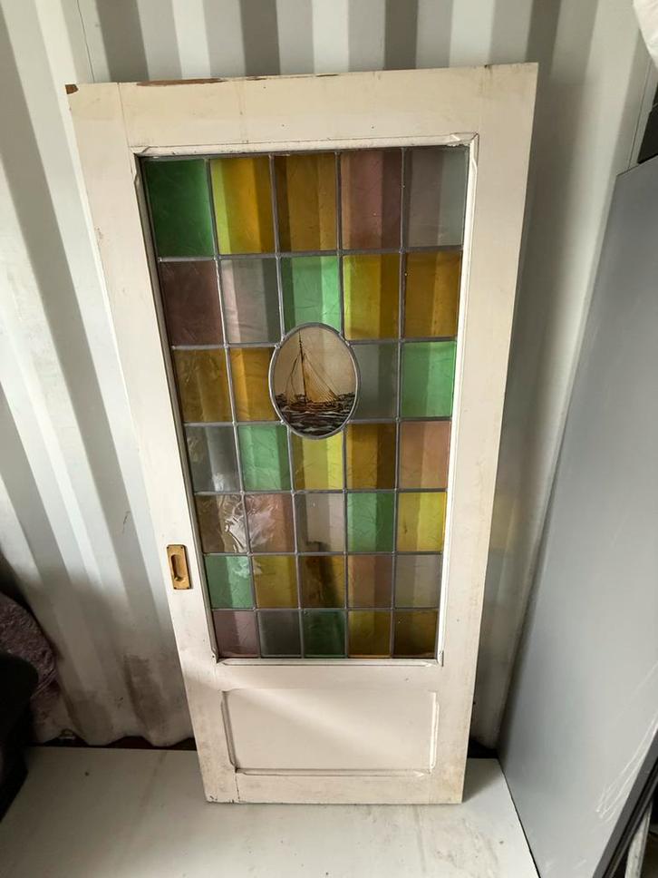 Glas in Lood Deur - 210x92cm, Doe-het-zelf en Verbouw, Deuren en Horren, Gebruikt, Binnendeur, 200 tot 215 cm, 80 tot 100 cm, Glas