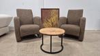 2 stuks bruine stoffen design fauteuils direct beschikbaar