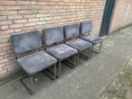 4 Ribstof Stoelen met Chrome Buisframe, Ophalen, Gebruikt, Metaal, Vier