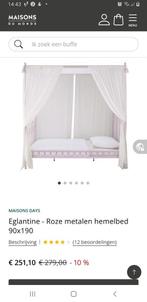 Roze metalen hemelbed, Ophalen, 85 tot 100 cm, Gebruikt, Lattenbodem