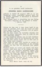 Johanna Aldenhuijsen 1879 Volkel + 1969 Rosmalen, 79 jaar, Verzamelen, Bidprentjes en Rouwkaarten, Verzenden, Bidprentje