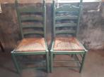 4 brocante knopstoelen met rieten mat, Ophalen