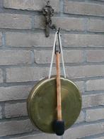 Oude gong met houten stokje meditatie bel trom messing/koper, Ophalen of Verzenden, Koper