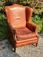 Schaapslederen fauteuil Wingchair mancave shabbylook, Ophalen, Gebruikt, Leer, 75 tot 100 cm