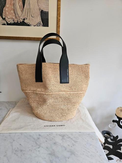 Liviana Conti Ital. Maxi Tote Bag strandt/zomer tas Raffia, Sieraden, Tassen en Uiterlijk, Tassen | Reistassen en Weekendtassen