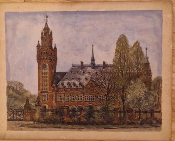 Schilderij Bc van Ettinger 50x40 Vredespaleis, Den Haag  beschikbaar voor biedingen